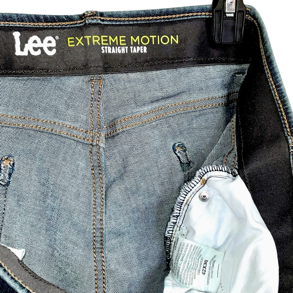 Lee Extreme Motion Straight Taper Faded Blue Jeans Contrast Stitching Men 42x30 - Picture 3 of 5